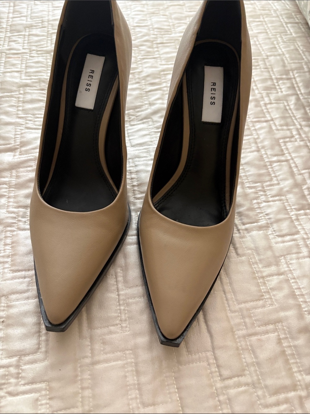 Reiss Taupe Pointed Toe Leather Pumps